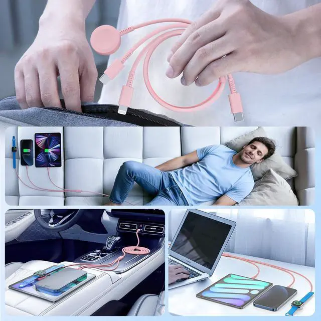 Alt view image 6 of 6 - Apple Watch Charger Fast Charging,3 in 1 Multi Charger USB C Cable,iWatch Charger Cord 6FT for iWatch Ultra3/2/1/SE 3/2 Series 11/10/9/8/7/6/5/4,for iPhone17 15 16 Pro Max/14/13/12/11-Pink