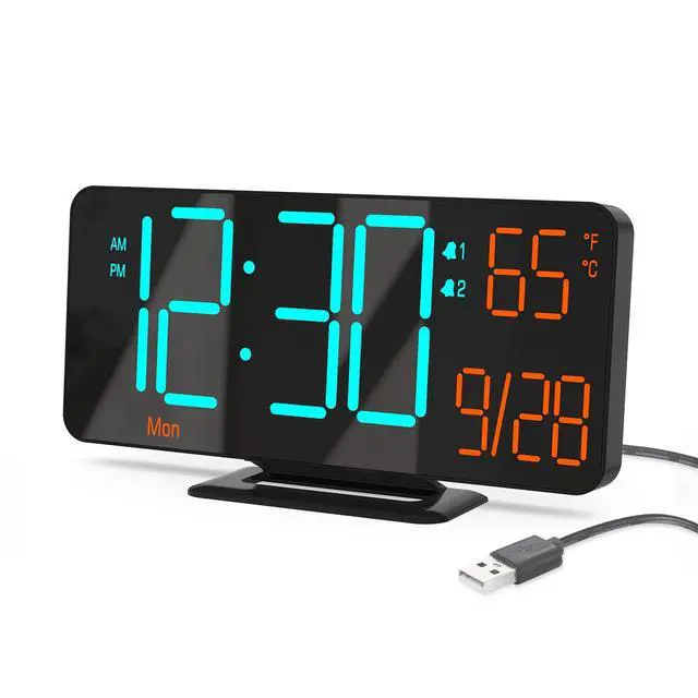 Main image of Alarm Clocks for Bedrooms, 6.7" Black Small Digital Clock LED, Desk Alarm Clock with Auto Dimming,Seconds, Day of Week, Indoor Temperature,Clocks for Living Room