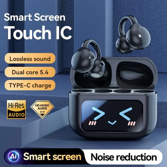 Alt view image 2 of 7 - Open Ear Clip Headphones Wireless Earbuds Bluetooth 5.4 Sports Earphones with Wireless LED Touch Screen Waterproof in Ear Earphones for Pad Tablet Laptop Android/iOS Phones (Black)