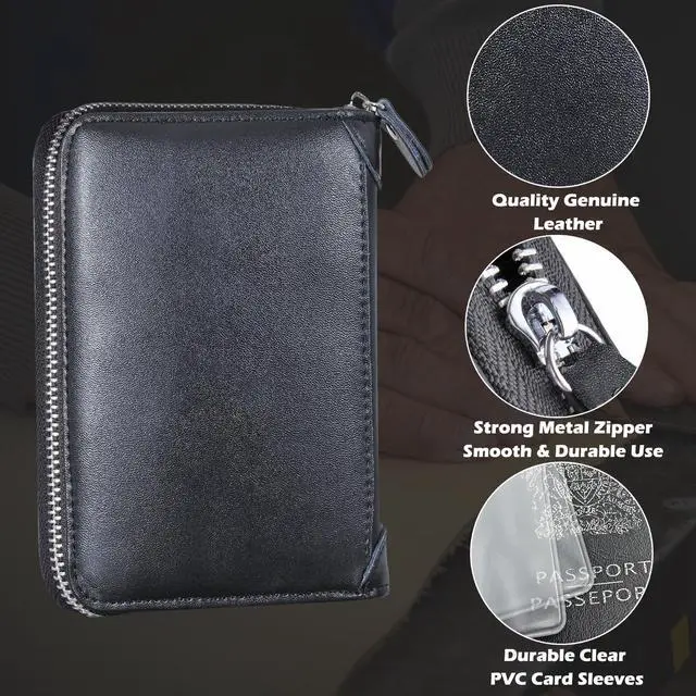 Alt view image 4 of 7 - Card Holder Wallet Genuine Leather Passport Holder 42 Card Slots (Black)