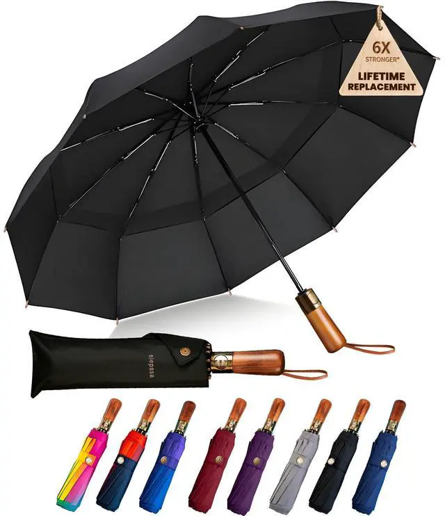 Main image of 49/54/62 Inch Windproof Golf Umbrella - Automatic Open/Close, Real Wood Handle - Large Folding Travel Umbrella for Wind, Rain & Sun Protection.(Black/49)