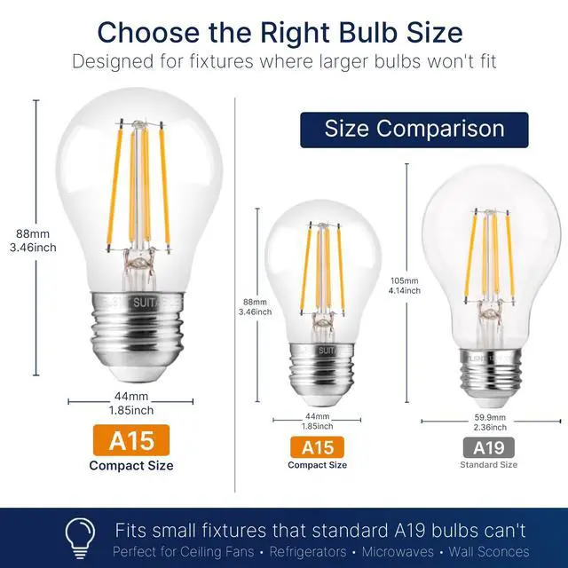 Alt view image 3 of 7 - A15 LED Edison Bulbs 60W Equivalent, Dimmable E26 LED Bulbs for Chandelier, 5000K Daylight, 82 CRI, 4W, 500LM, AC 120V, 6 Pack