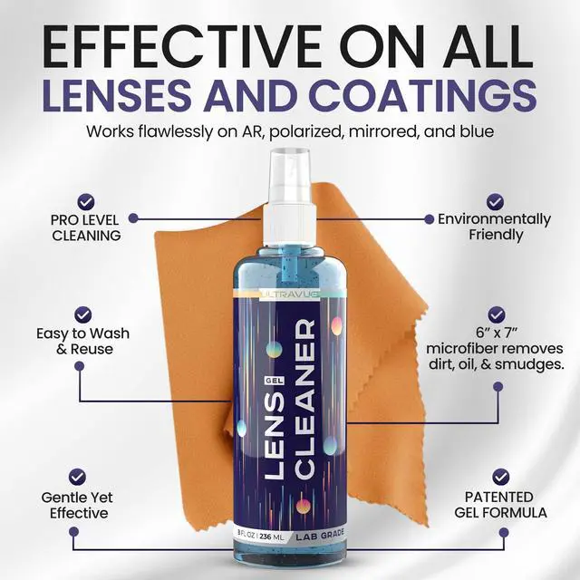 Alt view image 2 of 7 - Eyeglass Gel Lens Cleaner Spray Kit - 2 x 8oz and 1 x 2oz Gel Eyeglasses Cleaner Spray Bottle + 2 Microfiber Cloth for Cleaning - Safe for All Lenses (AR Coated Included)