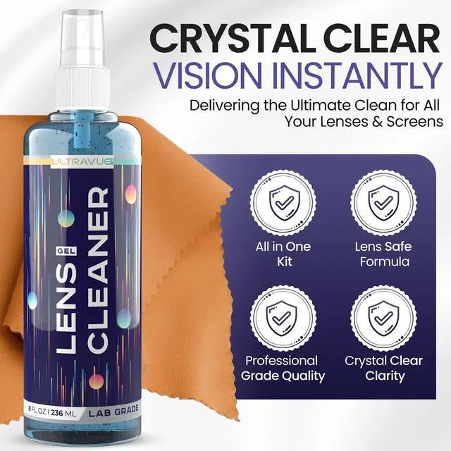 Alt view image 5 of 7 - Eyeglass Gel Lens Cleaner Spray Kit - 2 x 8oz and 1 x 2oz Gel Eyeglasses Cleaner Spray Bottle + 2 Microfiber Cloth for Cleaning - Safe for All Lenses (AR Coated Included)