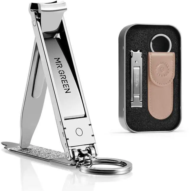 Main image of Collapsible Nail Clippers Small and Thin Portable Travel Nail Scissors Cutter Stainless Steel Manicure Tools with Nail Files (Brown Leather Case+ Iron Box)