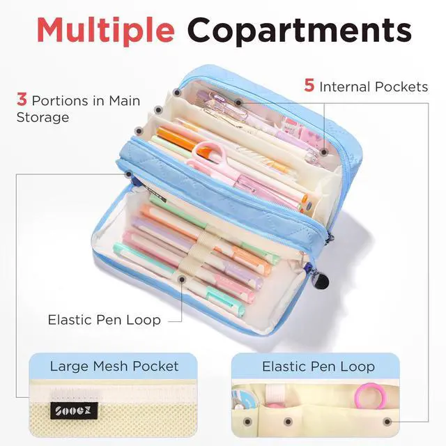 Alt view image 4 of 7 - Large Pencil Case Pouch, Extra Big Pencil Bag with 8 Compartments