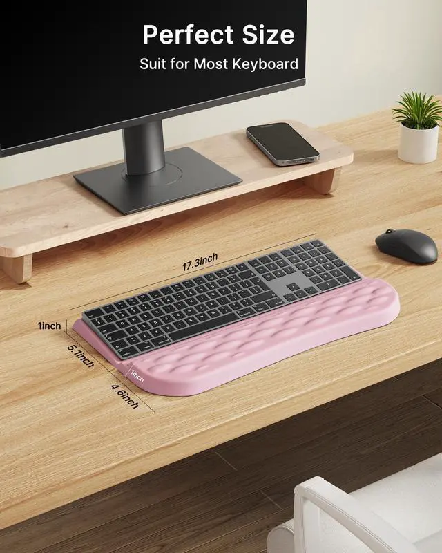 Alt view image 5 of 6 - Keyboard Wrist Rest Stand for Desktop, 2 Angle Ergonomic Computer Keyboard Holder Stand, Key Board Riser with Wrist Support, Arm Rest for Office, Home, Desk(Pink)