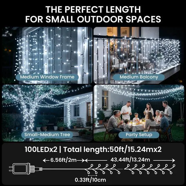 Alt view image 2 of 7 - 2 Pack Solar String Lights Outdoor with 8 Modes 100 LED 50 FT