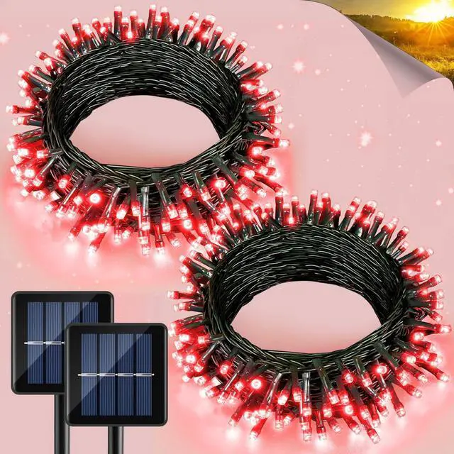 Main image of 80FT 240 LED Solar String Lights Outdoor Waterproof, Red String Lights