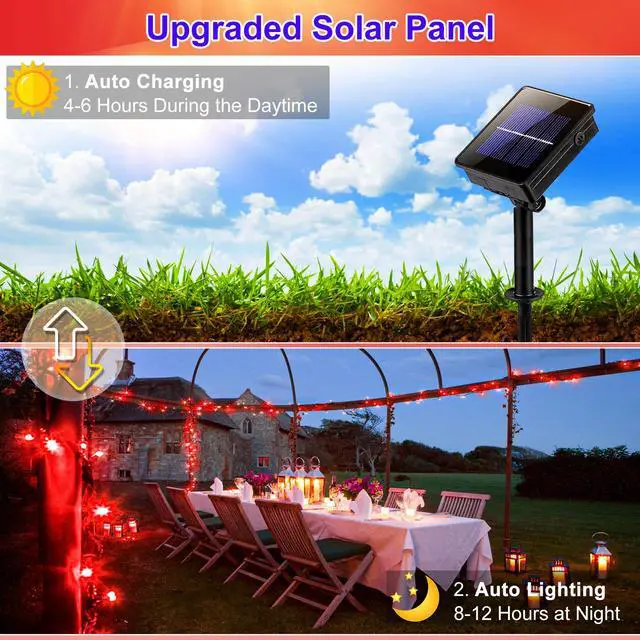 Alt view image 3 of 7 - 80FT 240 LED Solar String Lights Outdoor Waterproof, Red String Lights