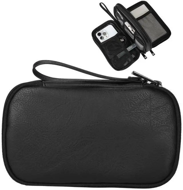 Main image of Travel Cable Organizer Bag, Electronic Accessories Carry Pouch, Portable Waterproof Double Layers All-in-One Storage Bag for Cord, Charger, Phone, Earphone (Black, Small)