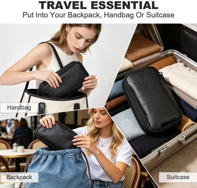 Alt view image 7 of 7 - Travel Cable Organizer Bag, Electronic Accessories Carry Pouch, Portable Waterproof Double Layers All-in-One Storage Bag for Cord, Charger, Phone, Earphone (Black, Small)