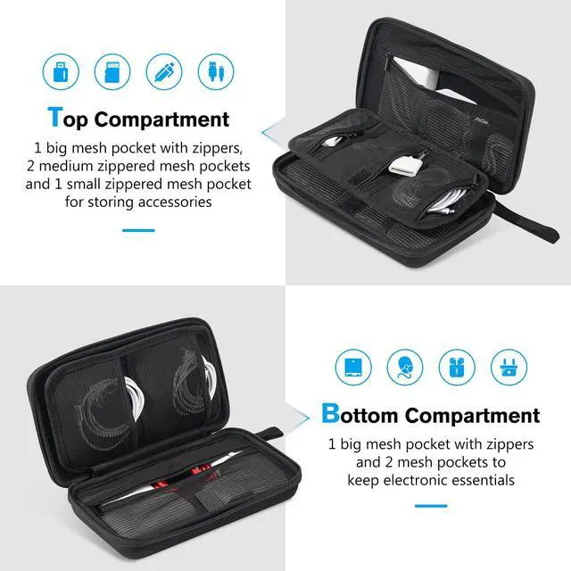 Alt view image 4 of 6 - Large Hard Travel Electronic Organizer Case for MacBook Power Adapter Chargers Cables Tech Organizer Hard Drive USB Flash Disk SD Card Portable Electronics Accessories Bag -Black