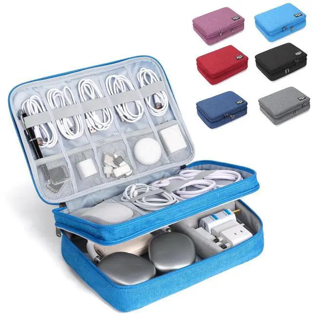 Main image of Large Electronic Organizer Travel Case, Double Layer Tech Pouch with Adjustable Dividers, Cable Organizer Bag for Charger, Power Bank, Hard Drive, Camera Gear and Travel Accessories
