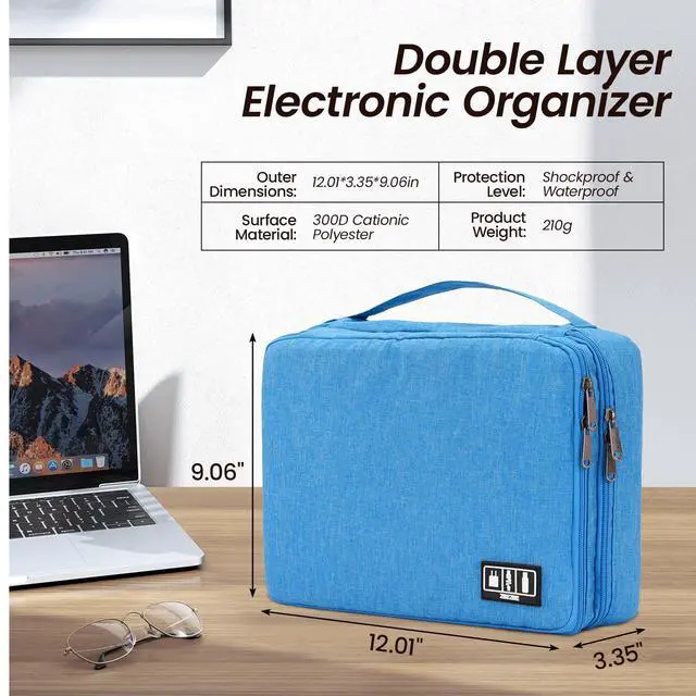 Alt view image 2 of 7 - Large Electronic Organizer Travel Case, Double Layer Tech Pouch with Adjustable Dividers, Cable Organizer Bag for Charger, Power Bank, Hard Drive, Camera Gear and Travel Accessories