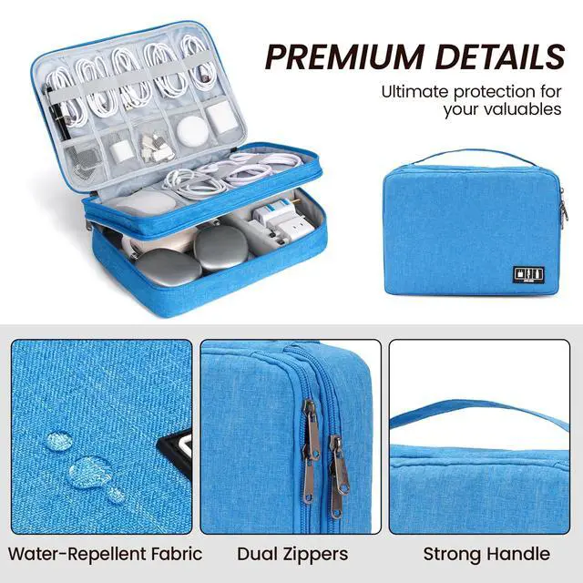 Alt view image 3 of 7 - Large Electronic Organizer Travel Case, Double Layer Tech Pouch with Adjustable Dividers, Cable Organizer Bag for Charger, Power Bank, Hard Drive, Camera Gear and Travel Accessories