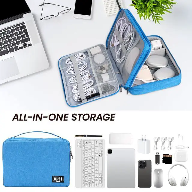 Alt view image 6 of 7 - Large Electronic Organizer Travel Case, Double Layer Tech Pouch with Adjustable Dividers, Cable Organizer Bag for Charger, Power Bank, Hard Drive, Camera Gear and Travel Accessories