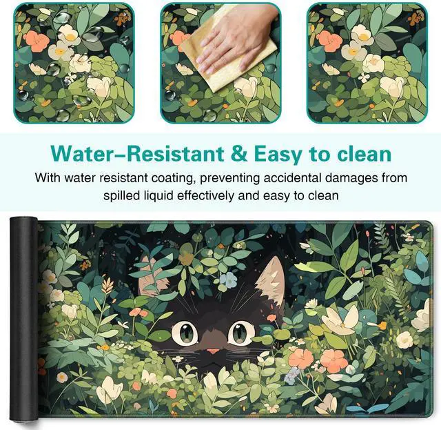 Alt view image 3 of 7 - Anime Cat Mouse Pad, Green Desk Mat, Kawaii XXL Large Gaming Mouse Pad