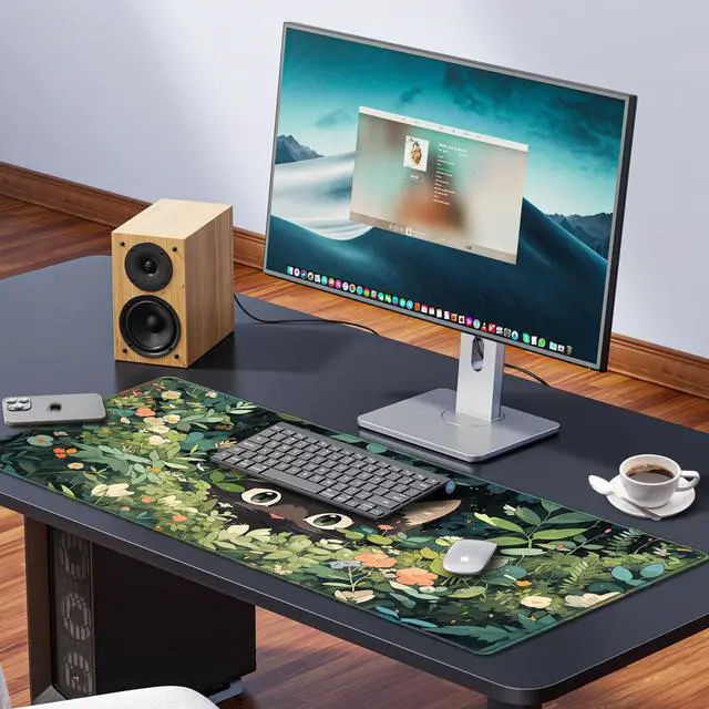 Alt view image 5 of 7 - Anime Cat Mouse Pad, Green Desk Mat, Kawaii XXL Large Gaming Mouse Pad