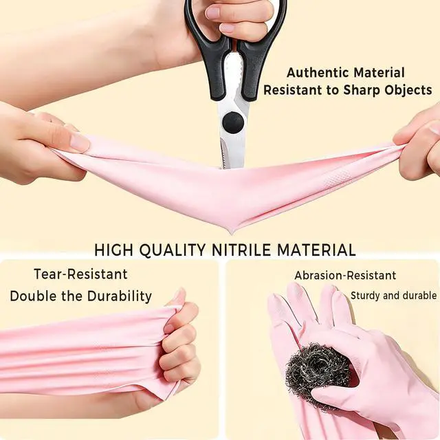 Alt view image 2 of 6 - Dishwashing Gloves Reusable Cleaning Gloves, Durable and Comfortable with Hooks, Pink, Purple, Green, 3 Pairs (S)
