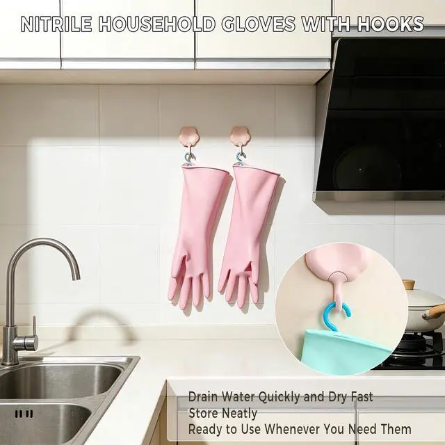 Alt view image 3 of 6 - Dishwashing Gloves Reusable Cleaning Gloves, Durable and Comfortable with Hooks, Pink, Purple, Green, 3 Pairs (S)
