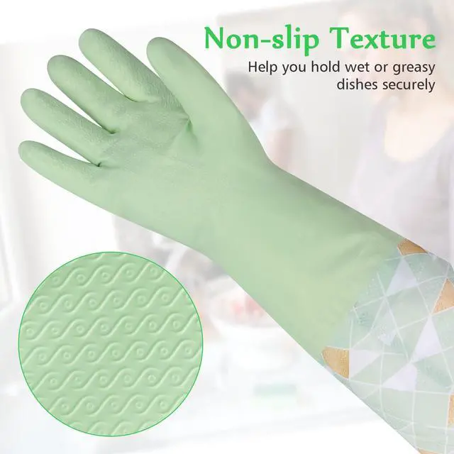 Alt view image 3 of 7 - Household Cleaning Gloves 3 Pairs Reusable Dishwashing Gloves Latex Free, Non-Slip Kitchen Glove with Cotton Lined, Waterproof Dish Washing Gloves