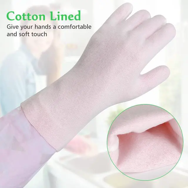 Alt view image 4 of 7 - Household Cleaning Gloves 3 Pairs Reusable Dishwashing Gloves Latex Free, Non-Slip Kitchen Glove with Cotton Lined, Waterproof Dish Washing Gloves