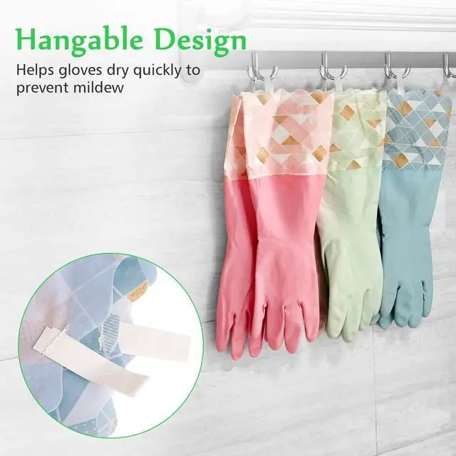 Alt view image 5 of 7 - Household Cleaning Gloves 3 Pairs Reusable Dishwashing Gloves Latex Free, Non-Slip Kitchen Glove with Cotton Lined, Waterproof Dish Washing Gloves