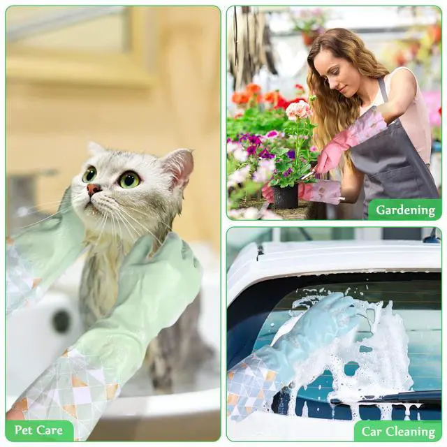 Alt view image 7 of 7 - Household Cleaning Gloves 3 Pairs Reusable Dishwashing Gloves Latex Free, Non-Slip Kitchen Glove with Cotton Lined, Waterproof Dish Washing Gloves