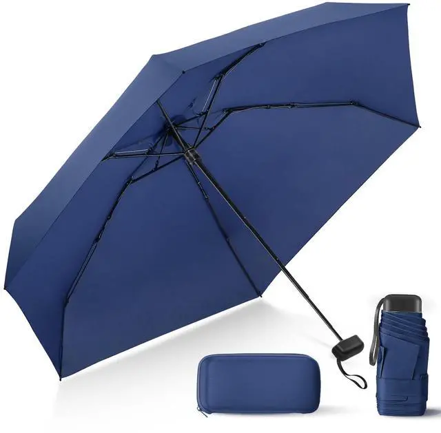 Main image of Mini Umbrella with Case for Travel Purse Compact Tiny Sun Rain Dark Blue