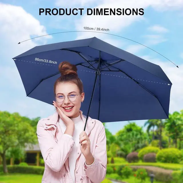 Alt view image 2 of 7 - Mini Umbrella with Case for Travel Purse Compact Tiny Sun Rain Dark Blue