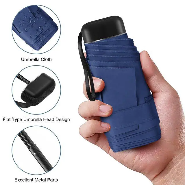 Alt view image 4 of 7 - Mini Umbrella with Case for Travel Purse Compact Tiny Sun Rain Dark Blue
