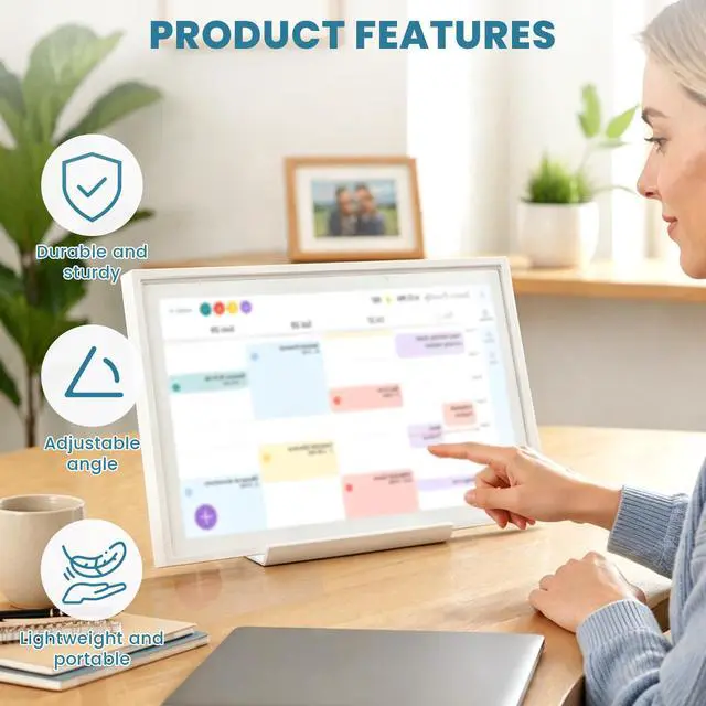 Alt view image 3 of 7 - Desktop Stand for Skylight Calendar, Detachable Digital Calendar Holder for Max 27 & 15 Inch, Stable Base, Tool-Free Installation Compatible with Skylight Calendar