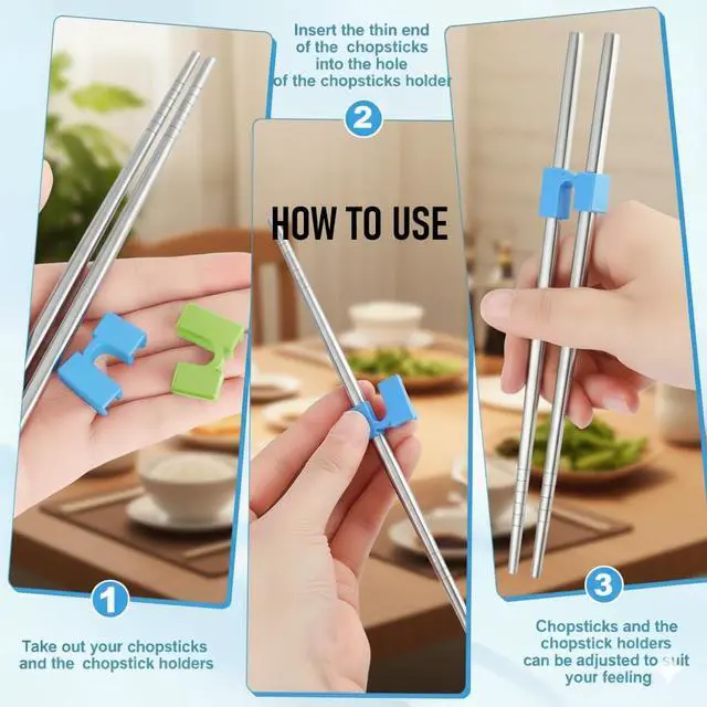 Alt view image 2 of 7 - stainless steel chopsticks with Training Helpers - Premium Reusable Non-Slip & Lightweight Metal Chopsticks Set, Dishwasher Safe, Furniture Kitchen Premium Gift Set (Silver