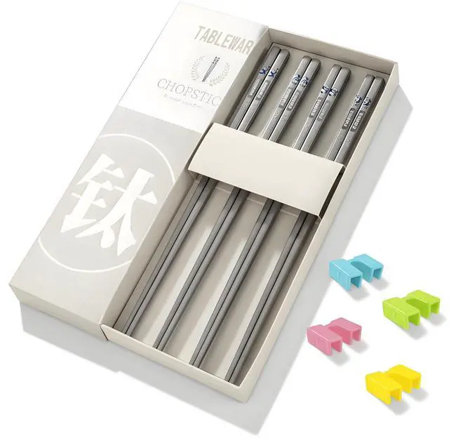 Main image of stainless steel chopsticks with Training Helpers - Premium Reusable Non-Slip & Lightweight Metal Chopsticks Set, Dishwasher Safe, Furniture Kitchen Premium Gift Set (Silver