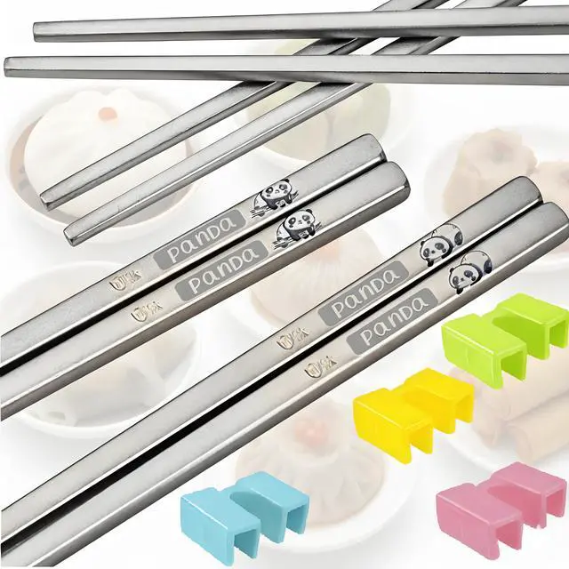 Alt view image 7 of 7 - stainless steel chopsticks with Training Helpers - Premium Reusable Non-Slip & Lightweight Metal Chopsticks Set, Dishwasher Safe, Furniture Kitchen Premium Gift Set (Silver