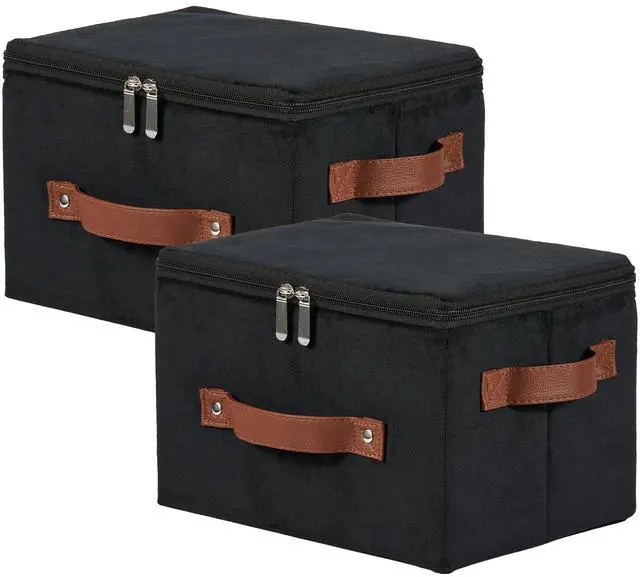 Main image of 2PCS Storage Bin with Zipper Lid Velvet Fabric Lidded Box Basket