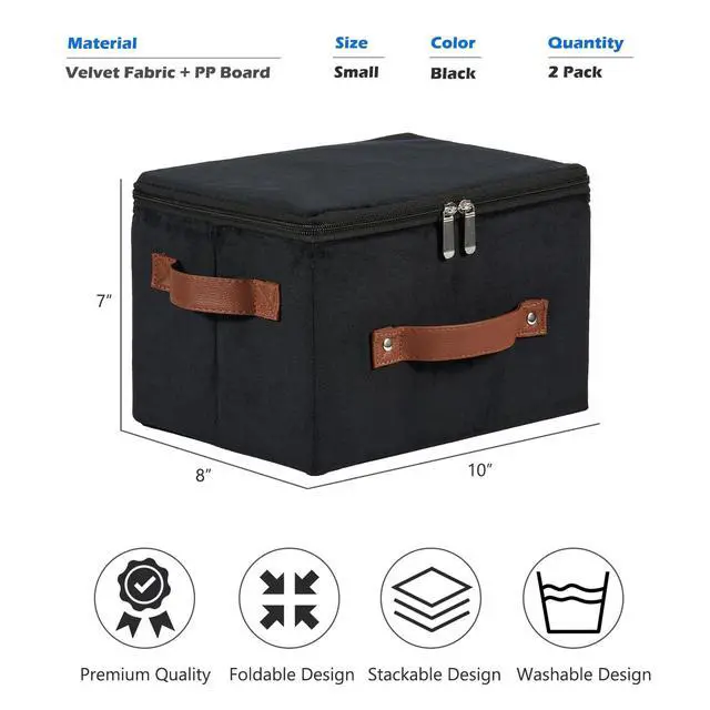 Alt view image 4 of 7 - 2PCS Storage Bin with Zipper Lid Velvet Fabric Lidded Box Basket