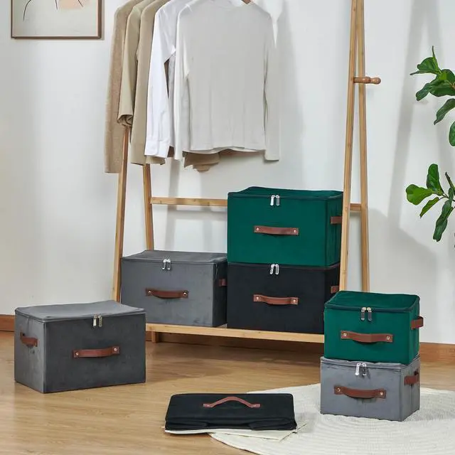 Alt view image 6 of 7 - 2PCS Storage Bin with Zipper Lid Velvet Fabric Lidded Box Basket