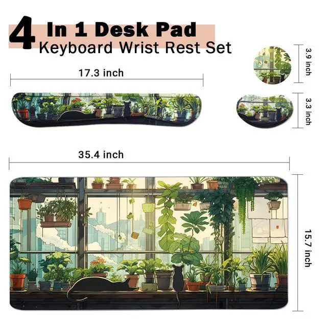 Alt view image 4 of 7 - Large Mouse Pad, 4 in1 Kawaii Extended Mouse Pad Set Desk Pad Easy Typing for Typing Office Game 35.4 x15.7 in - Cute Cat