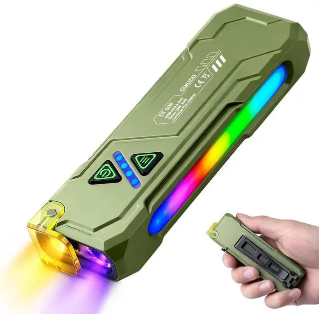 Main image of EDC Rechargeable Flat Flashlight 1000 Lumens White LED/UV/RGB Ambient Signaling Flashlights, Magnetic Clip on Pocket Light for Outdoors, Emergency, Working (1, Green, Compact)