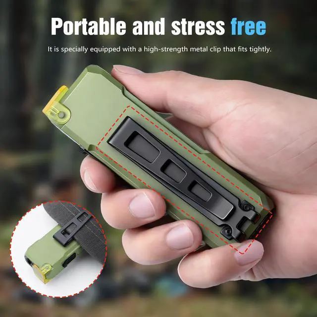 Alt view image 7 of 7 - EDC Rechargeable Flat Flashlight 1000 Lumens White LED/UV/RGB Ambient Signaling Flashlights, Magnetic Clip on Pocket Light for Outdoors, Emergency, Working (1, Green, Compact)