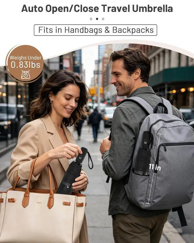 Alt view image 3 of 6 - Strongest Travel Umbrella Windproof Compact Umbrella for Rain, Small, Lightweight & Portable Folding with UV Protection, Auto Open/Close, Wind-Tested, Heavy Duty for Backpack & Car, Men