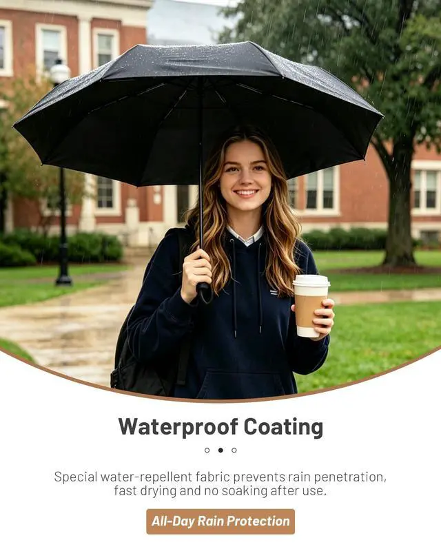 Alt view image 5 of 6 - Strongest Travel Umbrella Windproof Compact Umbrella for Rain, Small, Lightweight & Portable Folding with UV Protection, Auto Open/Close, Wind-Tested, Heavy Duty for Backpack & Car, Men