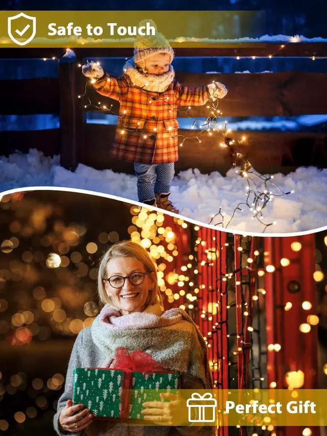 Alt view image 6 of 7 - String Lights Outdoor 2 Pack 200 LED Solar Christmas Light Warm White