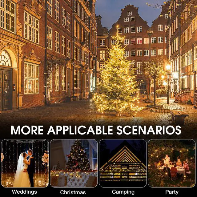 Alt view image 5 of 7 - Solar String Lights Outdoor, 2 Pack 79FT 200 LED Waterproof Solar Christmas Lights with 8 Lighting Modes for Tree Yard Garden Party Xmas Decorations