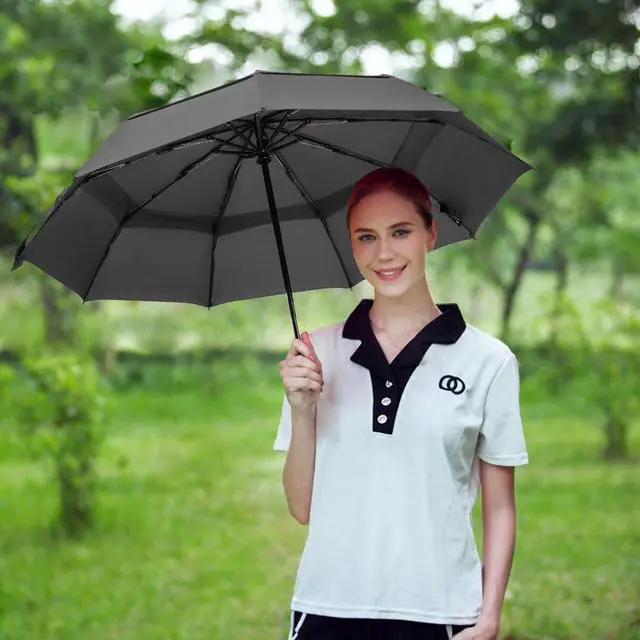 Alt view image 2 of 5 - Windproof Travel Umbrella, Vented Folding Umbrella, Compact Double Canopy Auto Open Close 42 Inch-L1.1 Black