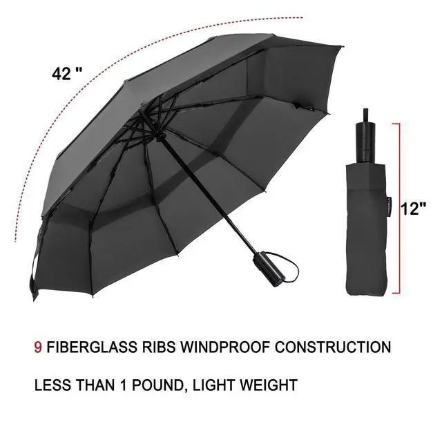 Alt view image 4 of 5 - Windproof Travel Umbrella, Vented Folding Umbrella, Compact Double Canopy Auto Open Close 42 Inch-L1.1 Black