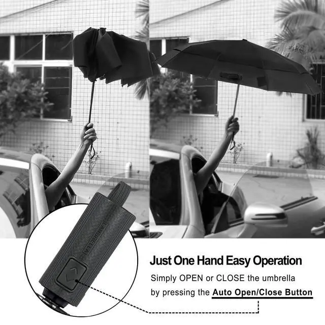 Alt view image 5 of 5 - Windproof Travel Umbrella, Vented Folding Umbrella, Compact Double Canopy Auto Open Close 42 Inch-L1.1 Black