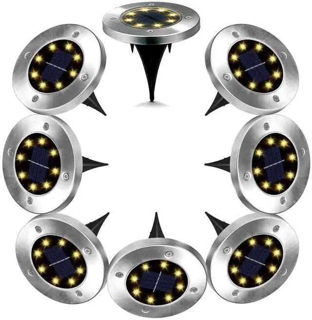 Main image of Powered Ground Lights Bright 8 LED Waterproof In-ground Disk Puck Flat Garden Path Lights for Landscape Outside Patio Pathway Walkway Driveway Yard Backyard Lawn Decoration 8 PACK